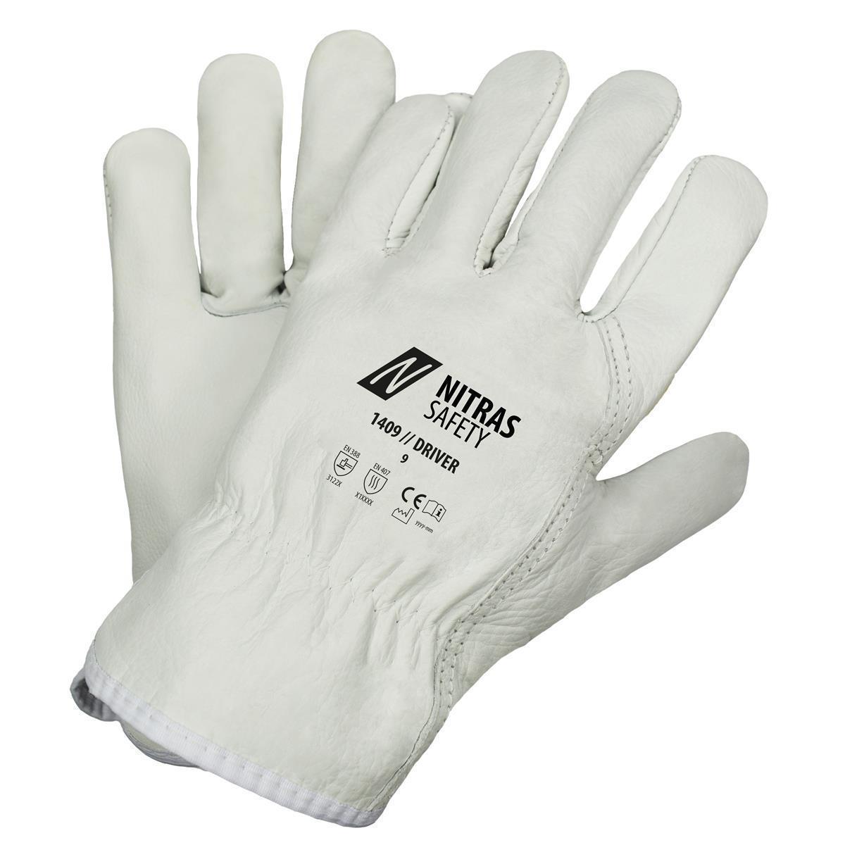 NITRAS DRIVER, Rindvolllederhandschuhe, grau, EN 388, EN 407 (1409)
