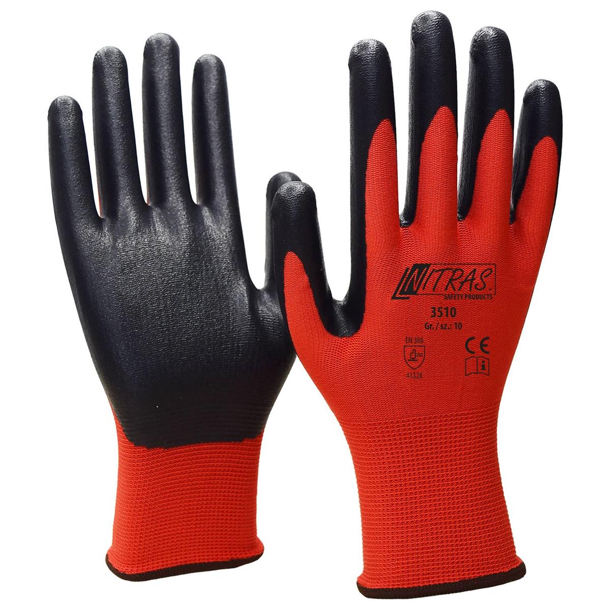 NITRAS Nylonhandschuhe, rot / schwarz, EN 388 (3510)