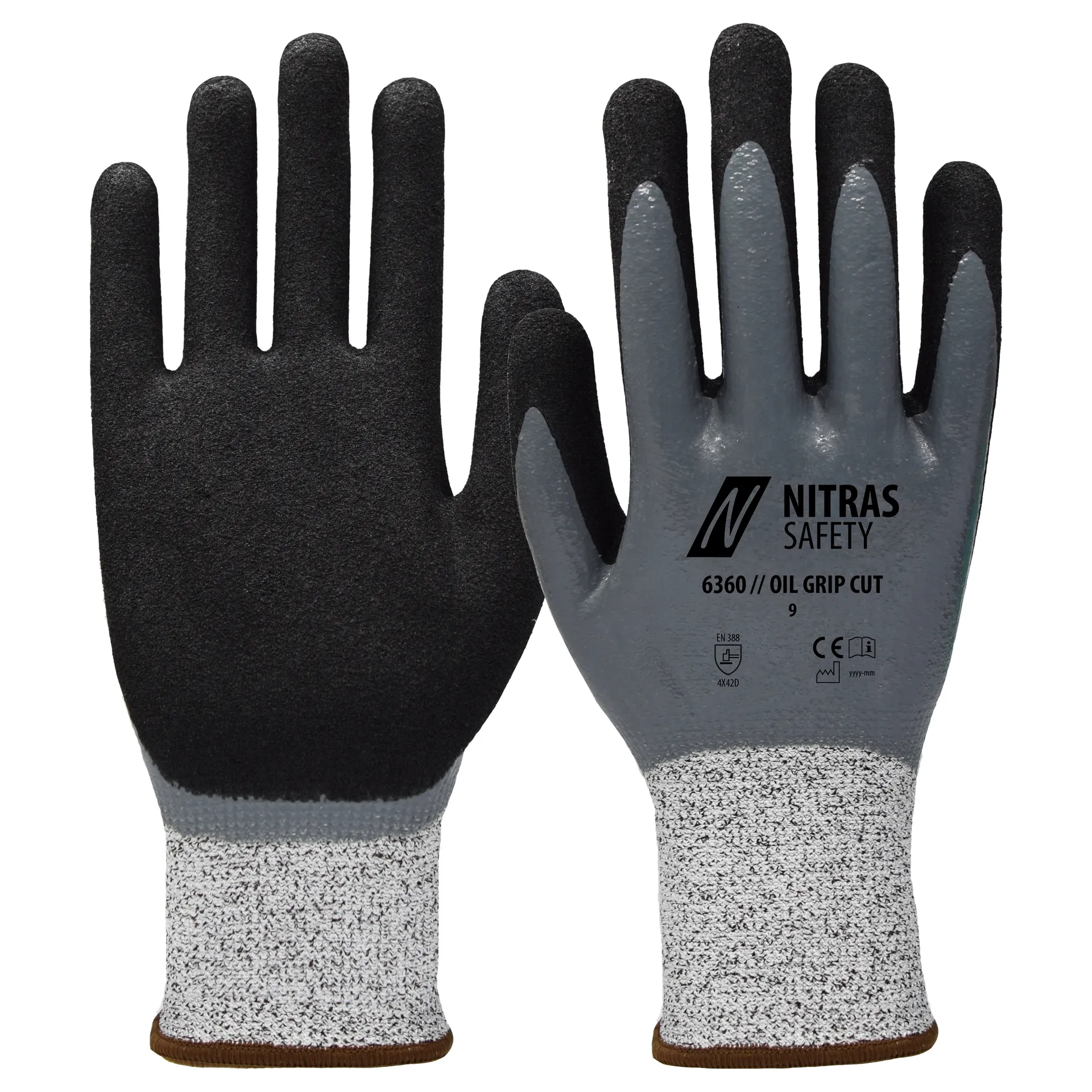 NITRAS OIL GRIP CUT D, Schnittschutzhandschuhe, grau / schwarz, EN 388 (6360)