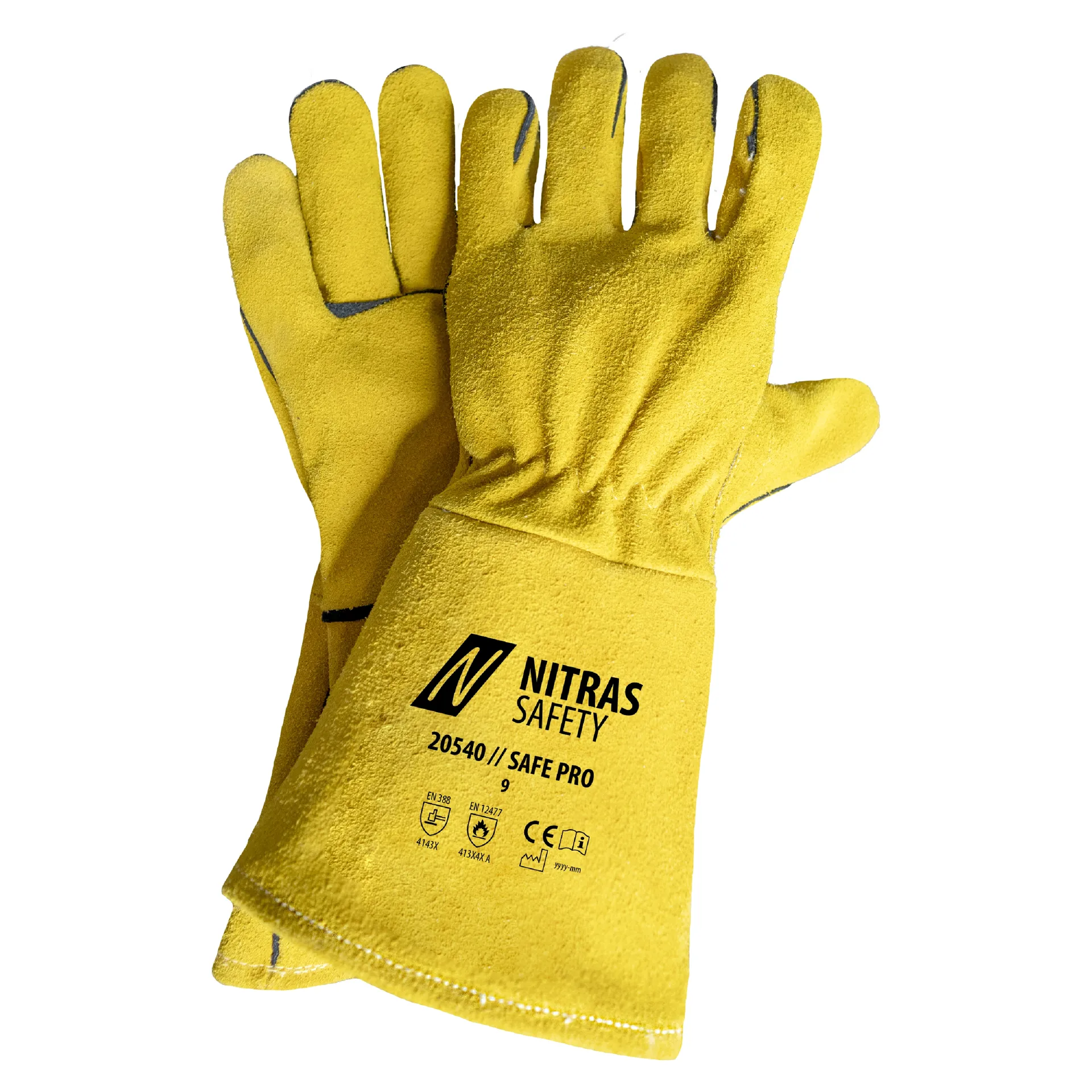 NITRAS SAFE PRO, Schweißerhandschuhe, ocker, EN ISO 21420, EN 388, EN 12477 (20540)