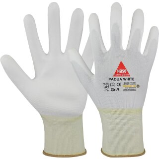 PADUA white 5-Fg.-Sicherheitshandschuhe, Nylon/PU, waschbar CE CAT II, EN 420, EN 388, OEKO-TEX®