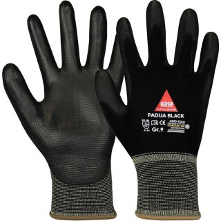 PADUA black 5-Fg.-Sicherheitshandschuhe Nylon/PU waschbar CE CAT II, EN 420, EN 388, OEKO-TEX®