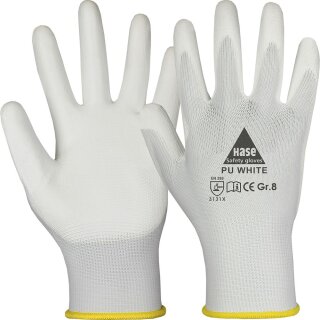 PU White Feinstrick Handschuh mit Soft-PU Beschichtung, wei&szlig; nahtlos, ergonomisch, CE CAT 2, EN 388