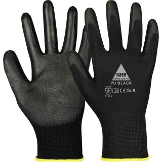 PU Black Feinstrick Handschuh mit Soft-PU Beschichtung, schwarz nahtlos, ergonomisch, CE CAT 2, EN 388