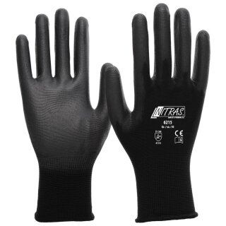 NITRAS Nylonhandschuhe m. PU-Beschichtung -schwarz 6215